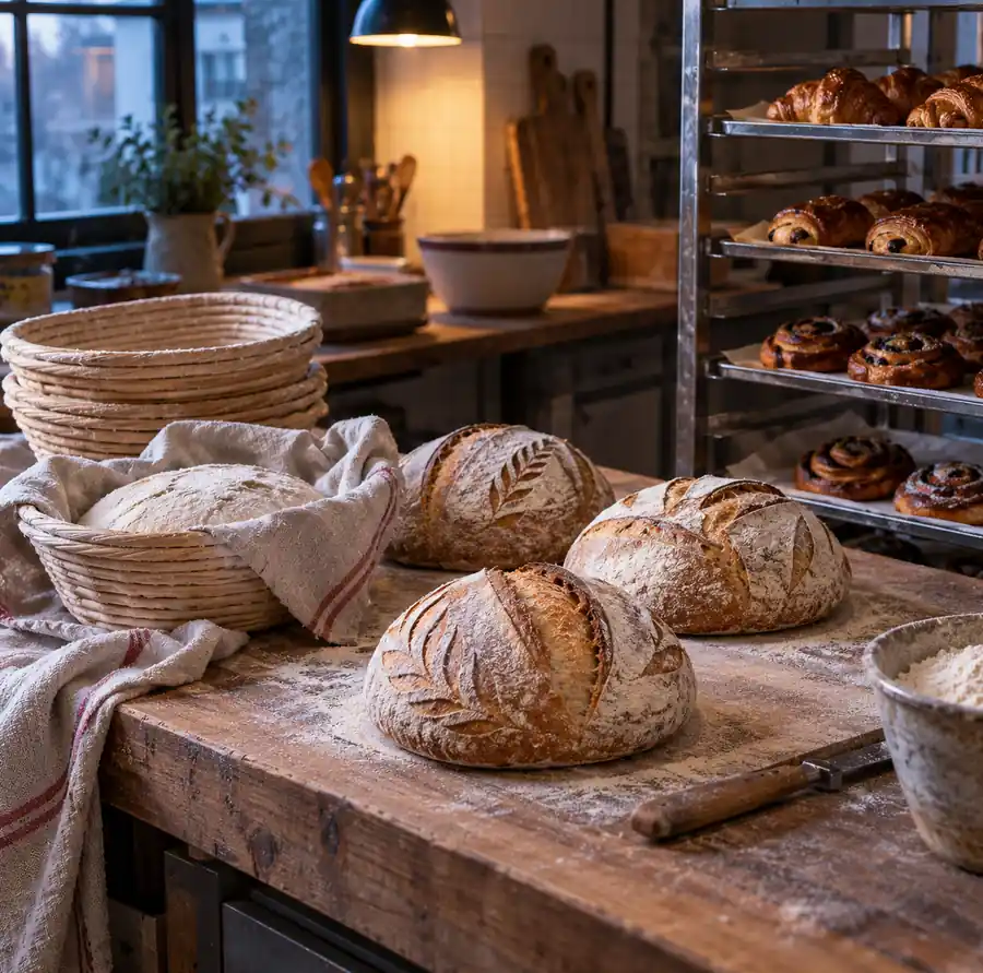 Illustration of bakeries equipment and workspace